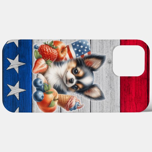 Chihuahua Patriotic Fruit USA Long Hair Chihuahua Case-Mate iPhone Hülle (Rückseite (Horizontal))