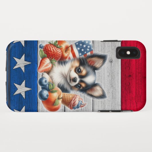 Chihuahua Patriotic Fruit USA Long Hair Chihuahua Case-Mate iPhone Hülle (Rückseite (Horizontal))