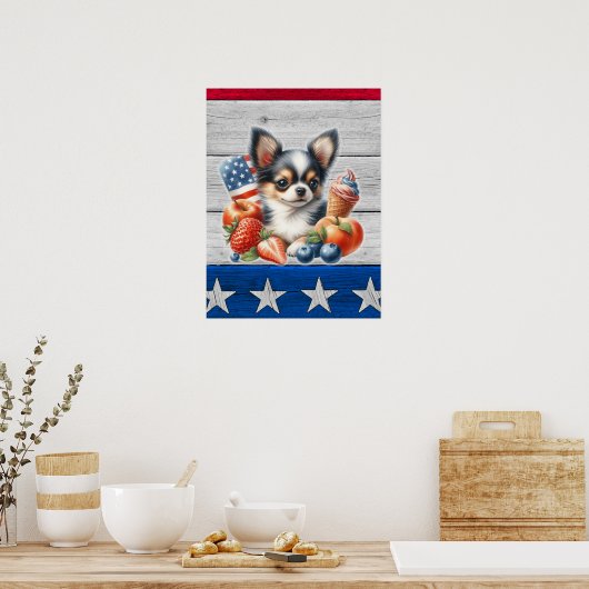 Chihuahua Patriotic Fruit USA Long Hair Chihuahua Poster (Küche)