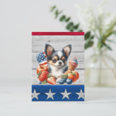 Chihuahua Patriotic Fruit USA Long Hair Chihuahua Postkarte (Stehend Vorderseite)