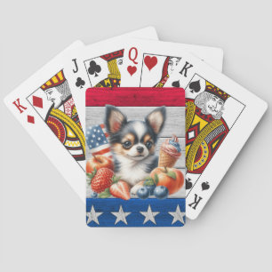 Chihuahua Patriotic Fruit USA Long Hair Chihuahua Spielkarten