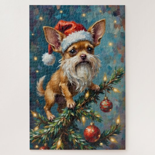 Chihuahua Perched Atop the Christmas Tree Hat Puzzle (Vertikal)