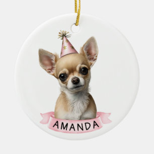 Chihuahua Pink Girenname Wasserfarbe Niedlich Keramik Ornament