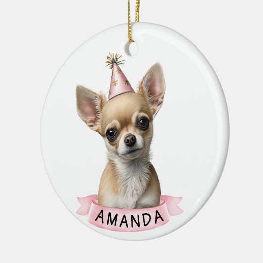Chihuahua Pink Girenname Wasserfarbe Niedlich Keramik Ornament (Links)