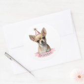 Chihuahua Pink Whimsical Niedlich Illustration Runder Aufkleber (Umschlag)