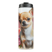 Chihuahua Portrait mit Herz-Hintergrund Thermosbecher (Vorderseite)