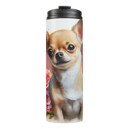 Chihuahua Portrait mit Herz-Hintergrund Thermosbecher (Vorderseite)
