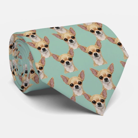 Chihuahua Portrait Necktie – Mint Dog Lover Gift Krawatte (Gerollt)