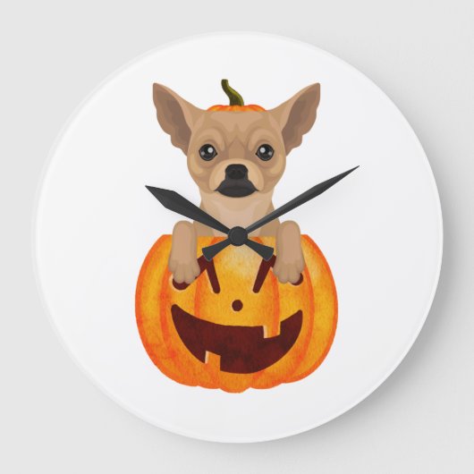 Chihuahua Pumpkin Große Wanduhr (Vorderseite)