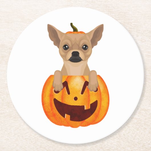 Chihuahua Pumpkin Runder Pappuntersetzer (Vorderseite)