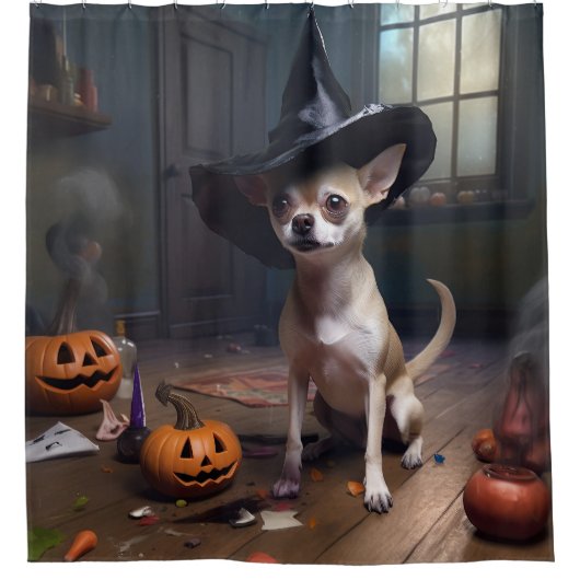 Chihuahua Pumpkins Halloween Beängstigend Duschvorhang (Vorderseite)