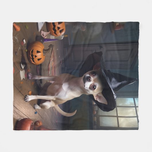 Chihuahua Pumpkins Halloween Beängstigend Fleecedecke (Vorderseite (Horizontal))