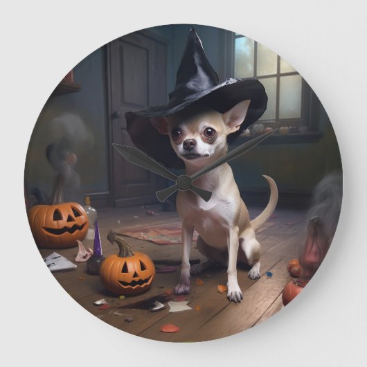Chihuahua Pumpkins Halloween Beängstigend Große Wanduhr (Vorderseite)