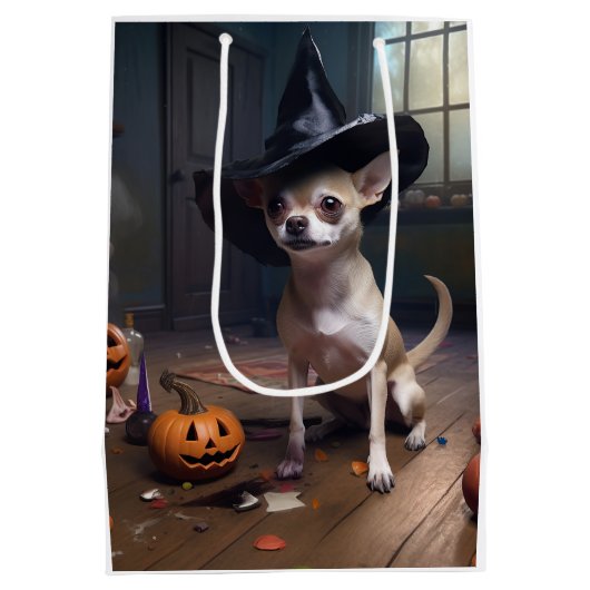 Chihuahua Pumpkins Halloween Beängstigend Mittlere Geschenktüte (Rückseite)
