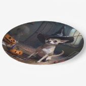 Chihuahua Pumpkins Halloween Beängstigend Pappteller (Schrägansicht)