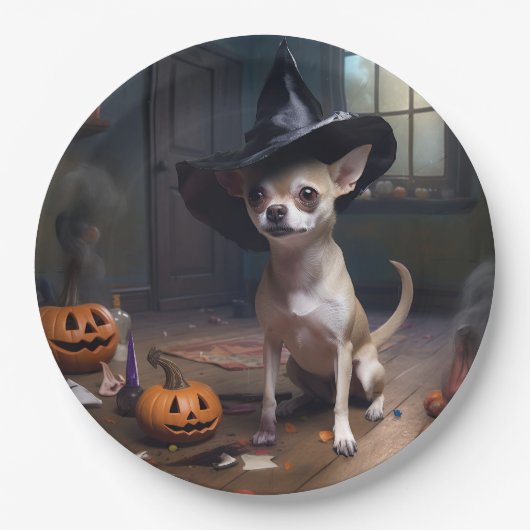Chihuahua Pumpkins Halloween Beängstigend Pappteller (Vorderseite)