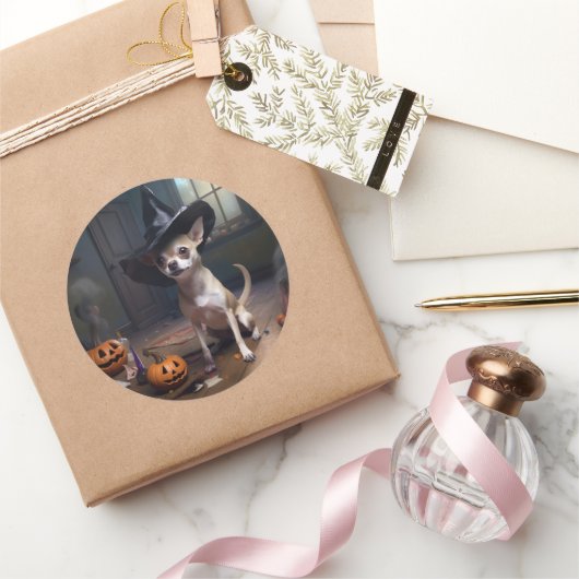 Chihuahua Pumpkins Halloween Beängstigend Runder Aufkleber (Schenken)