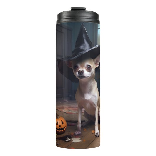 Chihuahua Pumpkins Halloween Beängstigend Thermosbecher (Vorderseite)