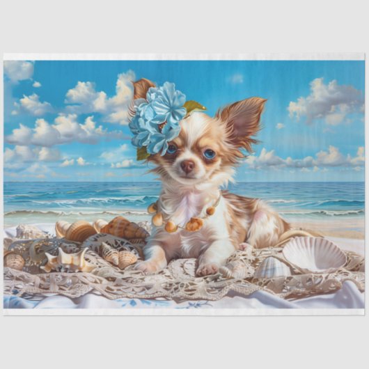 Chihuahua Puppy Beach Chic Decoupage Seidenpapier (Vorderseite)