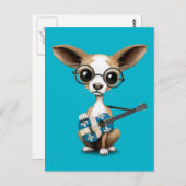 Chihuahua Puppy Dog Quebec Flag Gitarre spielen Postkarte (Vorne/Hinten)