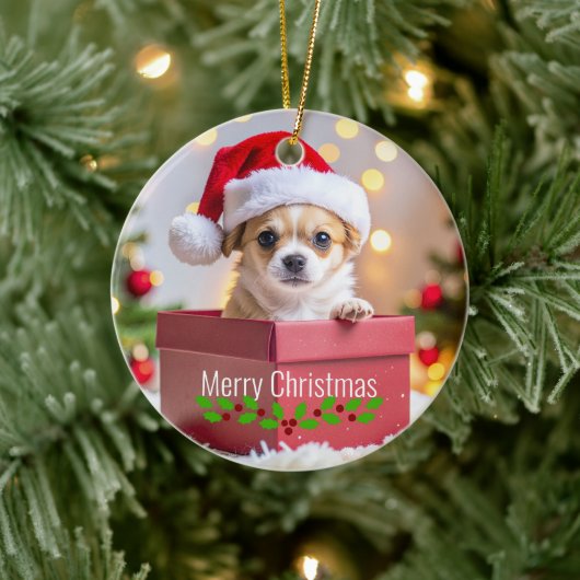 Chihuahua Puppy Dog's Christmas Keramik Ornament (Baum)