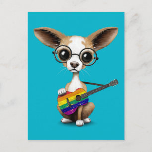 Chihuahua Puppy Gay Pride Rainbow Guitar Postkarte