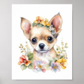 Chihuahua Puppy Pet Watercolor Blume Poster (Vorne)