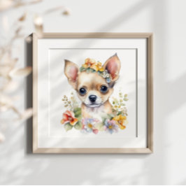 Chihuahua Puppy Pet Watercolor Blume Poster