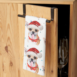 Chihuahua-Rasse Wasserfarben-Hundemuster Weihnacht Geschirrtuch