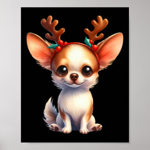 Chihuahua Reindeer Weihnachtsmannmütze Xmas Lights Poster