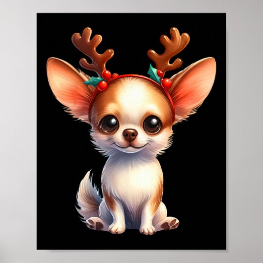 Chihuahua Reindeer Weihnachtsmannmütze Xmas Lights Poster (Vorne)