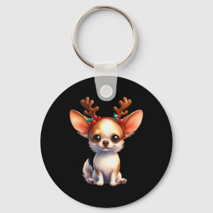 Chihuahua Reindeer Weihnachtsmannmütze Xmas Lights Schlüsselanhänger