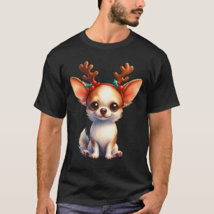 Chihuahua Reindeer Weihnachtsmannmütze Xmas Lights T-Shirt