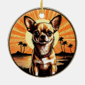 Chihuahua Retro Sunset Dog Lover Keramik Ornament (Hinten)