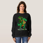 Chihuahua Riding Dinosaur Patricks Day Shamrock Sweatshirt (Vorne ganz)