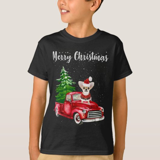 Chihuahua Riding Red Truck Merry Christmas Dog Lov T-Shirt (Vorderseite)