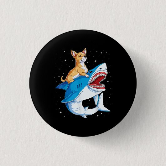 Chihuahua Riding Shark Jawsome Space Galaxy Angepa Button (Vorderseite)