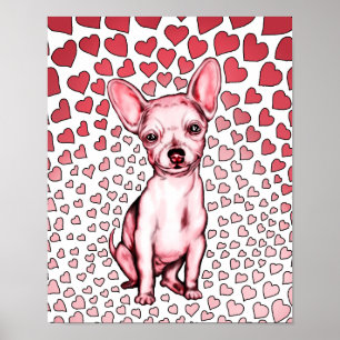 Chihuahua-rosa Herz-Valentinstag Poster