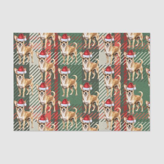 Chihuahua Santa Dog am Karierten Weihnachtsfeierta Seidenpapier (Vorderseite)