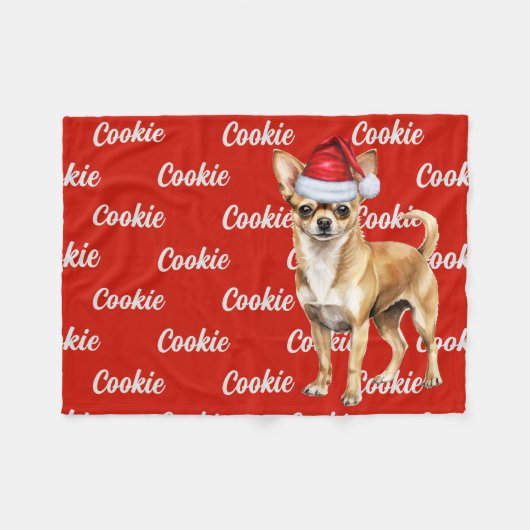 Chihuahua Santa Dog mit Individuelle Name Weihnach Fleecedecke (Vorderseite (Horizontal))