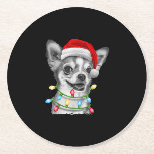 chihuahua santa Weihnachtsbaum leuchtet Weihnachts Runder Pappuntersetzer