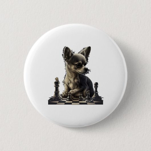 Chihuahua Schach-Spielerkönigin Button (Vorderseite)