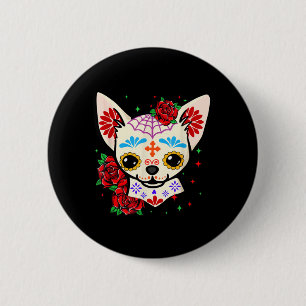 Chihuahua-Schädel Tag der Toten Zucker-Schädel-Hun Button
