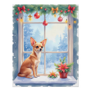Chihuahua Schneefensterbank Feiertag Weihnachten K Poster