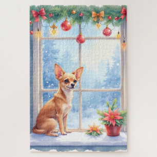 Chihuahua Schneefensterbank Feiertag Weihnachten K Puzzle