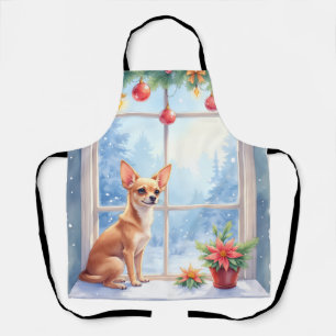 Chihuahua Schneefensterbank Feiertag Weihnachten K Schürze
