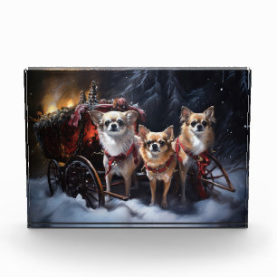 Chihuahua Schneeschlitten Weihnachtsdekoration   Fotoblock