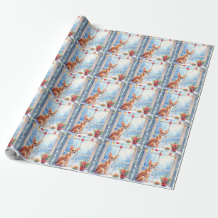 Chihuahua Schneesims Fensterbank Feiertag Weihnach Geschenkpapier