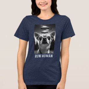 Chihuahua Selfie UFO Invasion Fun Quirky Tri-Blend Shirt