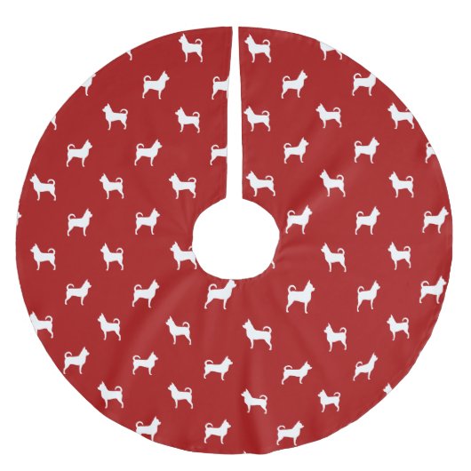 Chihuahua-Silhouette-Muster Polyester Weihnachtsbaumdecke (Vorderseite)